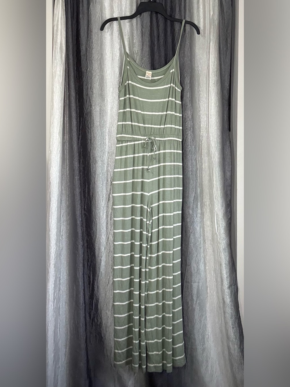 7th Ray Olive Green & White Striped Sleeveless Jumpsuit